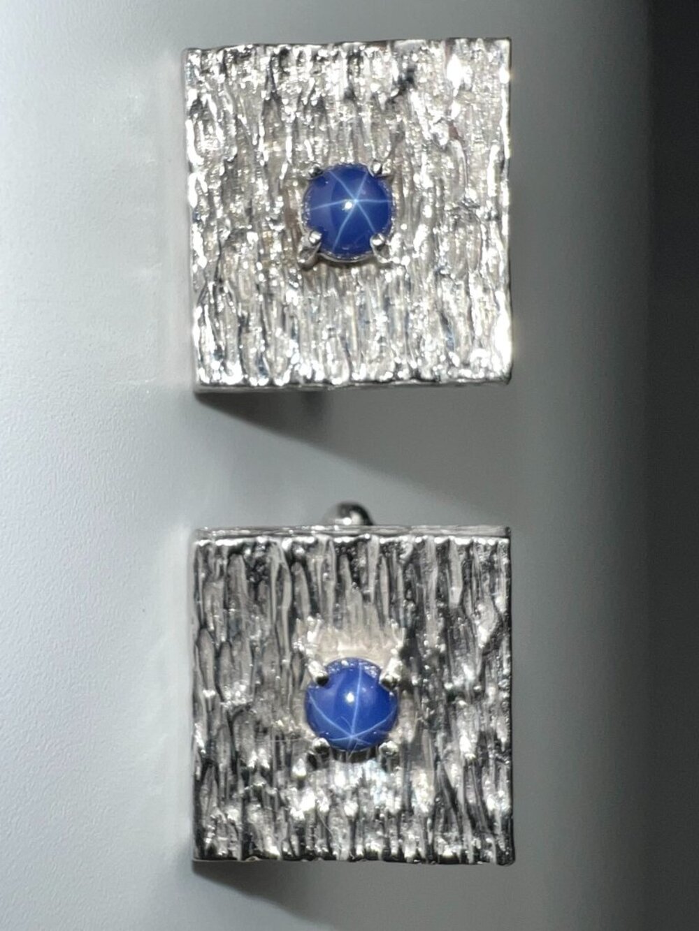 Vintage 14k White Gold Blue Star Sapphire Cufflinks - MCM Brutalist